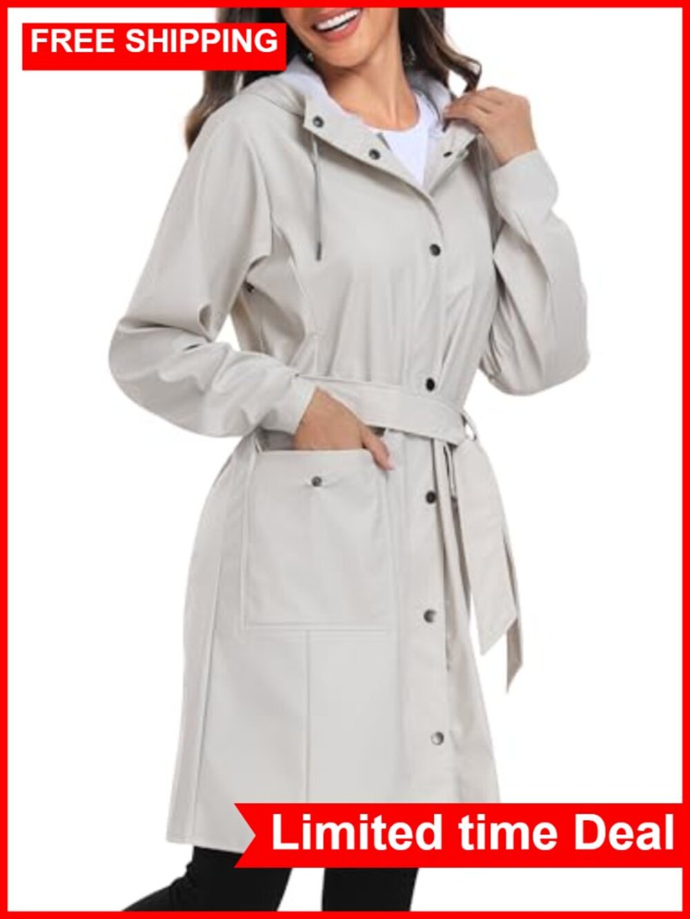 Waterproof Long Hooded Raincoat Windbreaker Trench Coat